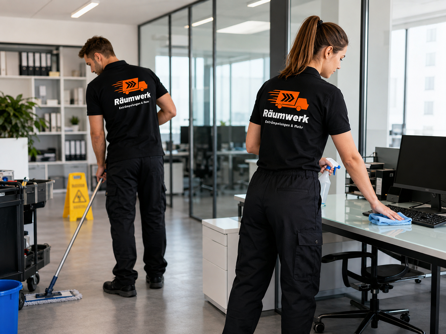 Räumwerk-Reinigungskräfte bei der Büroreinigung